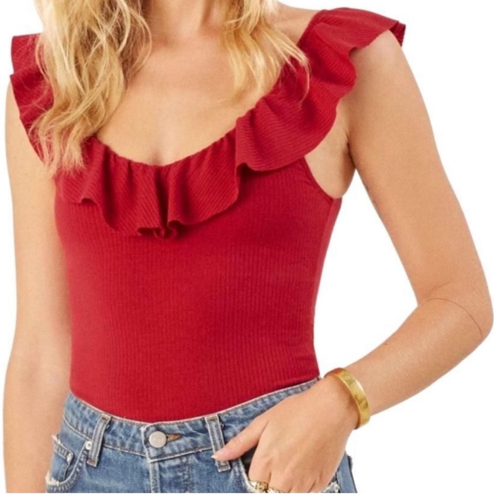 Reformation Roxanna Red Ruffle Top